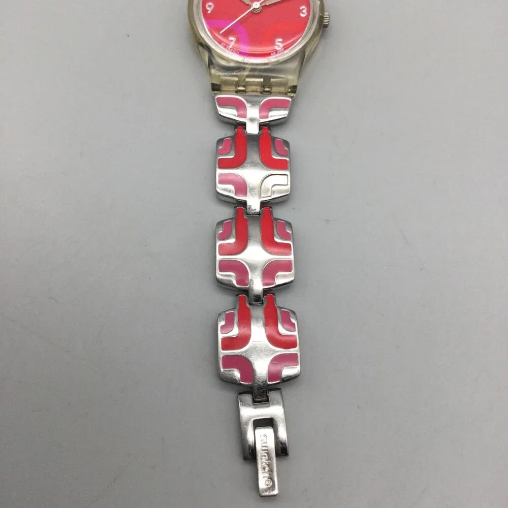 Swatch Candle Dinner Womens Watch 25mm Pink Dial Stainless Enamel New Battery 6